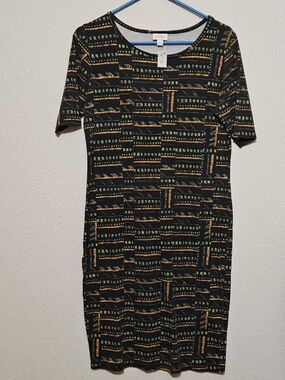 Large Navy, Green And Yellow LuLaRoe Dress